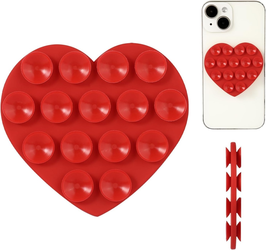 Doubled sided Heart shaped silicon suction cup Red