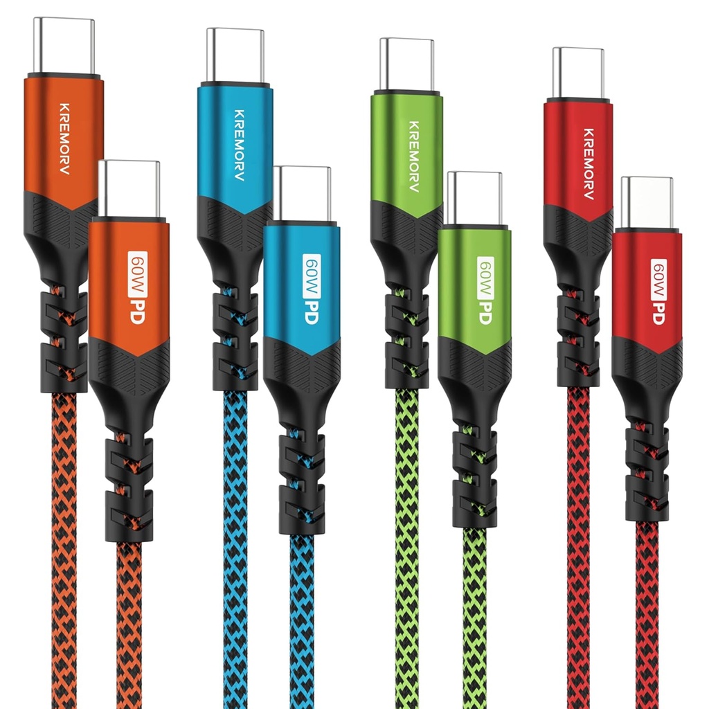 KREMORV USB C to USB C Cable 60W Nylon Braided Type C Charger Cord 