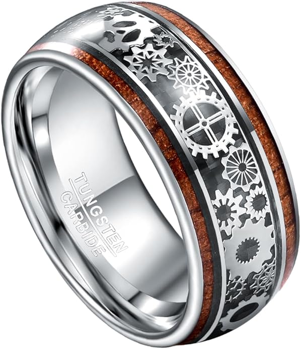 TUNGSTORY 10mm Steampunk Gear Wheel Tungsten Ring 10