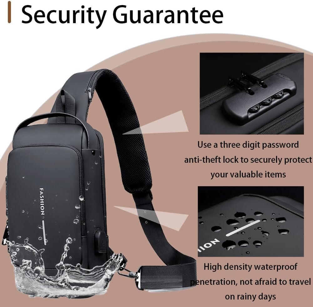 PEAGLOB Travel Sling Bag Waterproof Crossbody Bag Black