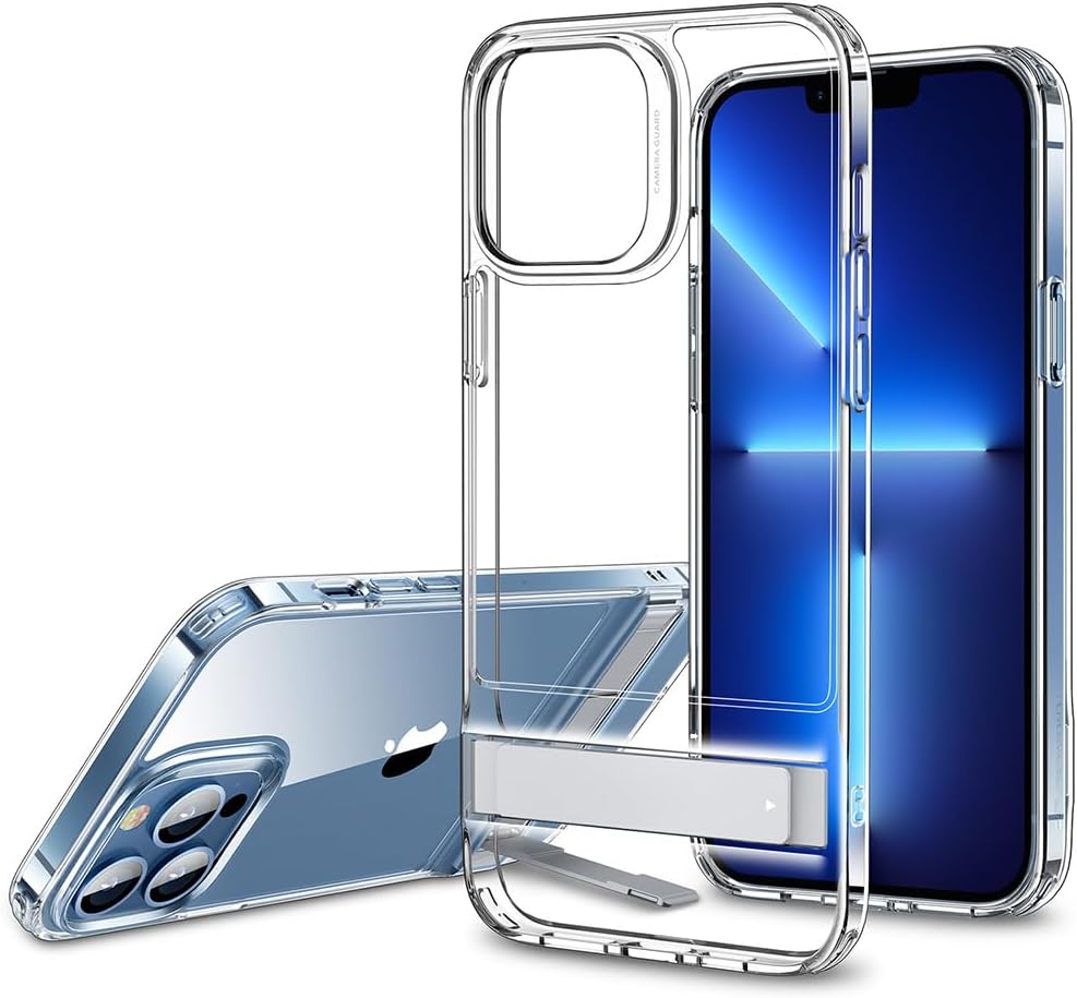 ESR Patented Metal Kickstand Case Compatible with iPhone 14 Pro Max, Two Ways to Tilt, Reinforced Drop Protection, Slim and Soft Case, Transparent