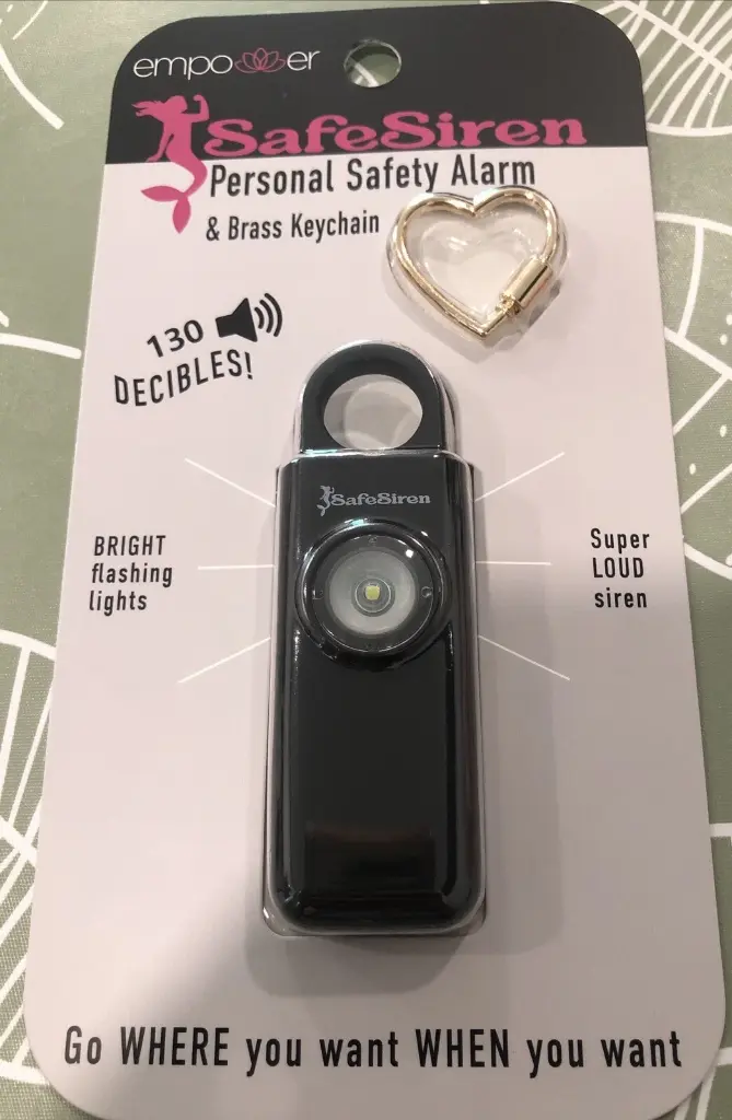 Empower Safe Siren Personal Safety Alarm Brass Keychain Heart Lights Women NEW