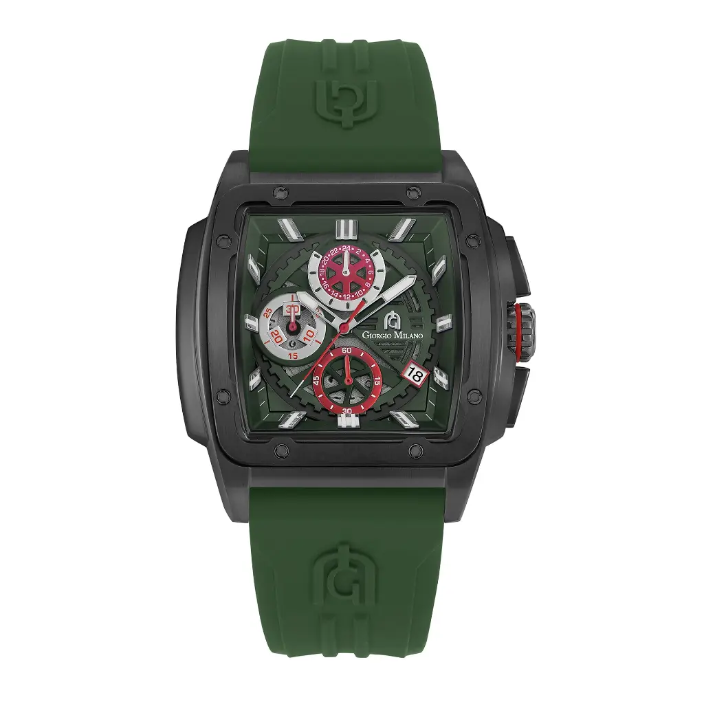 Giorgio Milano Square Chronograph stainless steel with black plated bezel MARCUS 250SBK325 GREEN