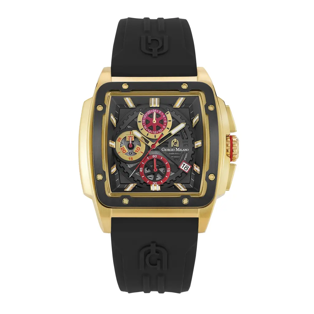 Giorgio Milano Square Chronograph IP gold stainless steel with black plated bezel MARCUS 250SGBK313
