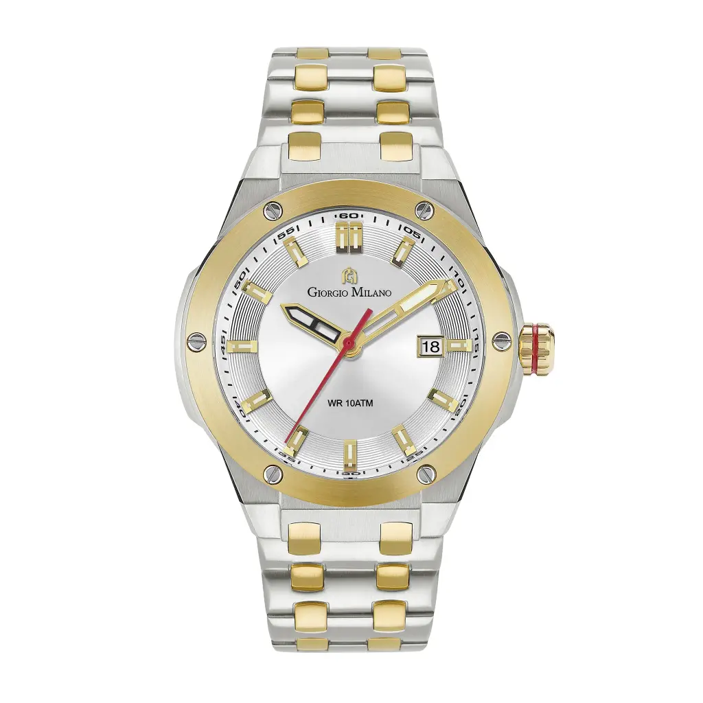 Giorgio Milano round stainless steel two tone IP gold ,silver dial and date movt LUCIS 249STG02