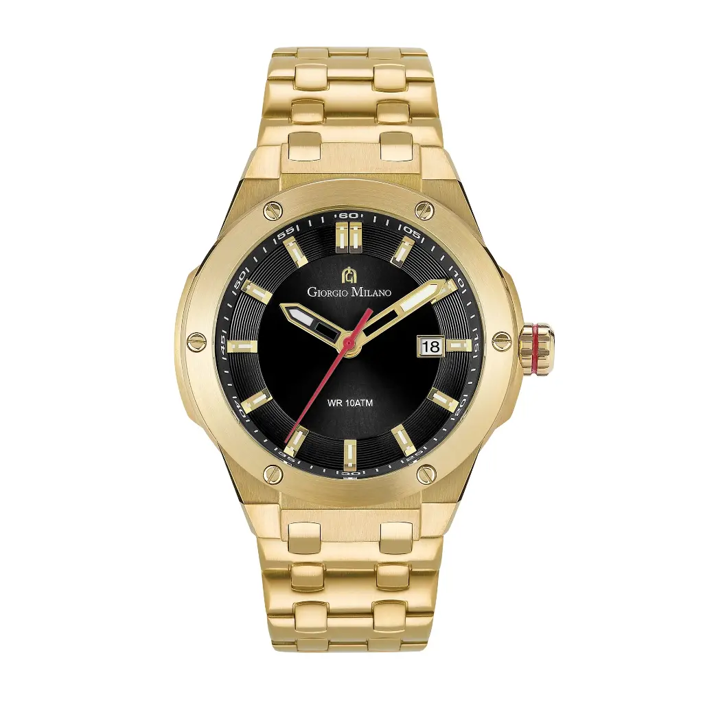 Giorgio Milano round stainless steel IP gold ,Black dial and date movt LUCIS 249SG03