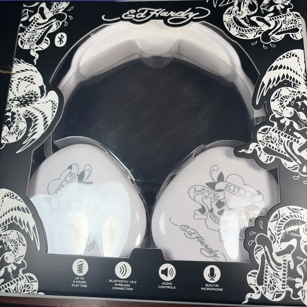 Ed Hardy Wireless Headphones White Bluetooth Love Kills Slowly