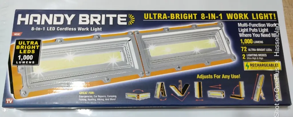 HANDY BRITE Ultra-Bright 72 LED Foldable Work Light 1000 Lumens USB Rechargable