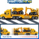 Rugged Racers Construction Hauler Truck with Excavator and Dump Truck, Friction Powered Toys with Lights and Sounds,