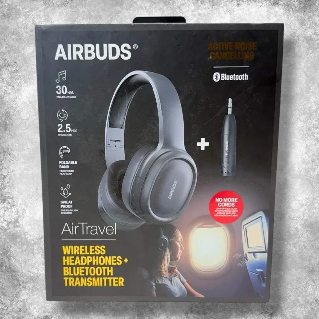 AIRBUDS AIRTRAVEL WIRELESS HEADPHONES+TRANSMITTER