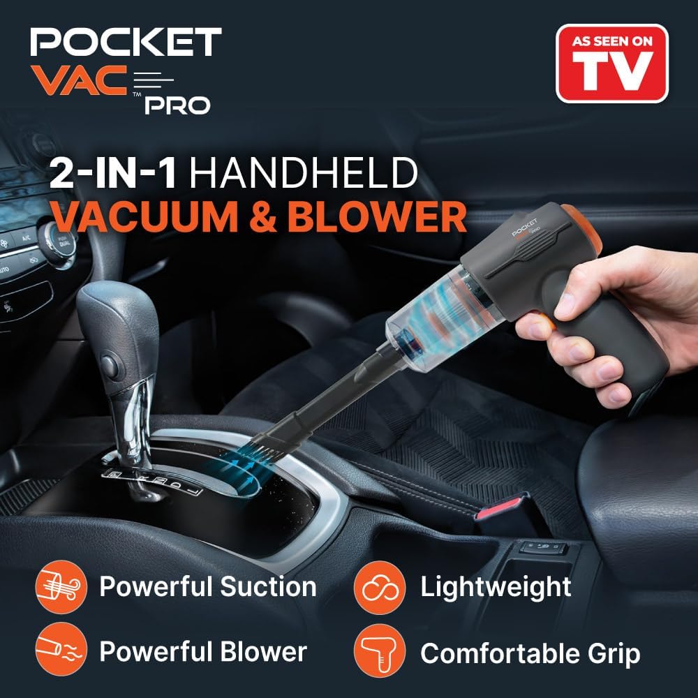 Pocket Vac PRO Handheld Vacuum and Docking Station, Compact Wireless Vacuum Cleaner