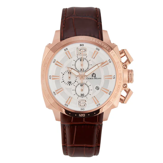 Giorgio Milano Rose Gold chrono with date Brown leather strap 234RG023 NERO