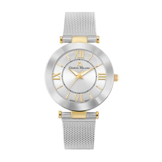 Giorgio Milano Ladies round Two tone gold case with silver dial and mesh band 220STG2 