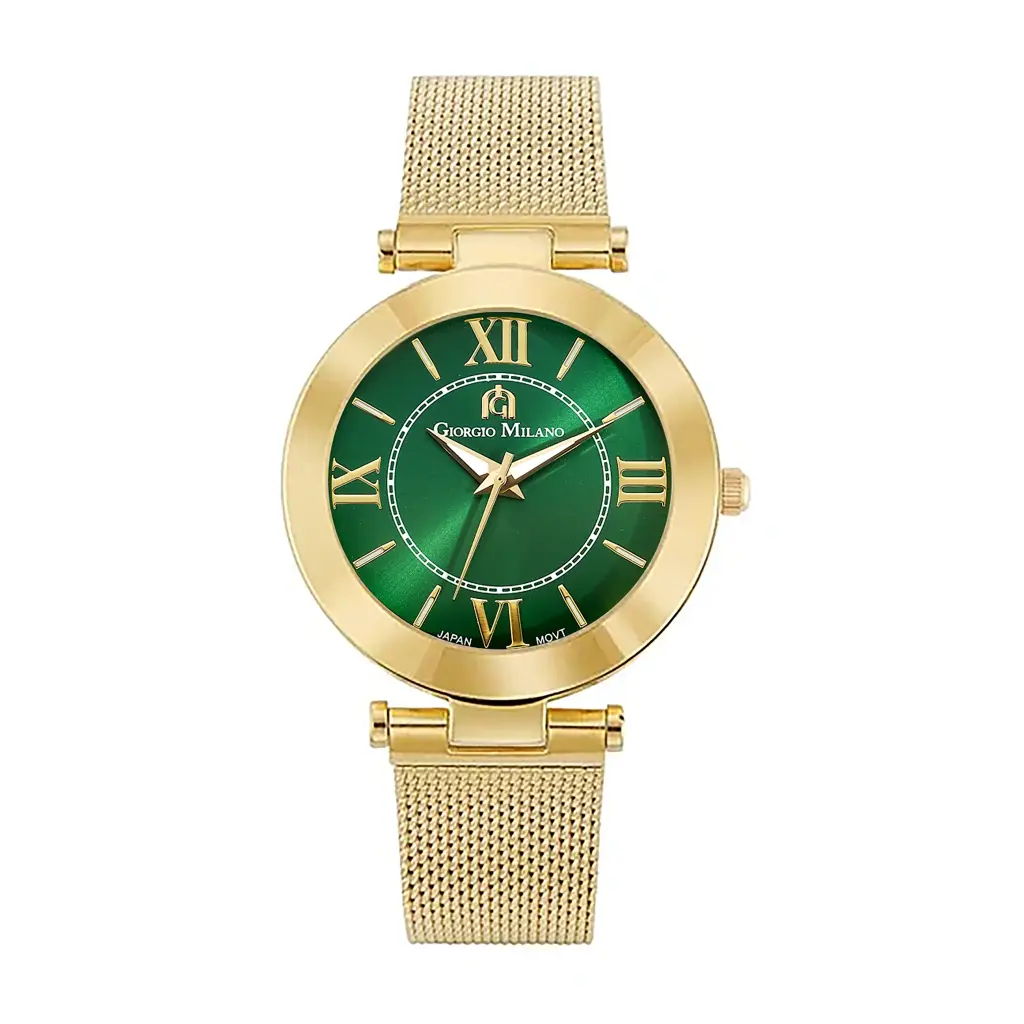 Giorgio Milano Ladies round gold case with GREEN dial and GOLD mesh band 220SG18