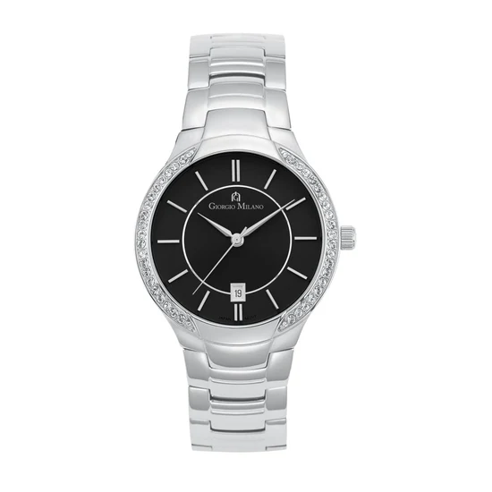 Giorgio Milano round Stainless steel with stones on case with date Black dial metal band 845ST03 OLYMPIA