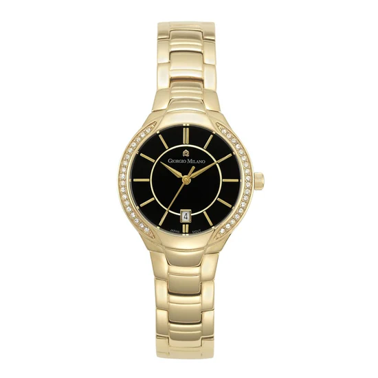 Giorgio Milano Ladies round GOLD Stainless steel with stones on case with date Black dial GOLD metal band 842SG03 OLIVIA 