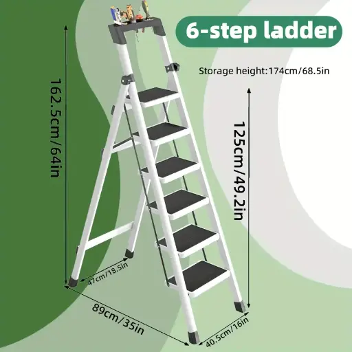 FOLDING 6 STEP LADDER 6S, 6 STEPS, WHITE