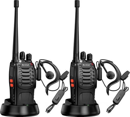 Arcshell Rechargeable Long Range Two-Way Radios with Earpiece 2 Pack Arcshell AR-5 Walkie Talkies Li-ion Battery and Charger Included 