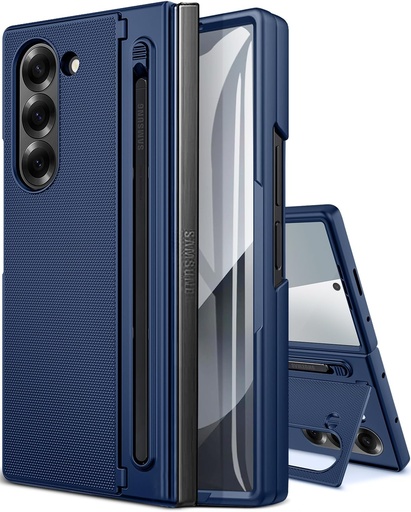 NINKI Z Fold 6 Case with S Pen Holder, Hidden Kickstand with Tempered Glass Screen Protector, Blue