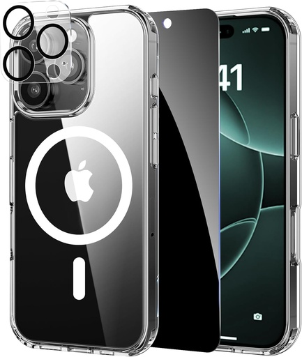 ZZYYQSL iPhone 16 Pro Max Case Clear with Privacy Screen Protector