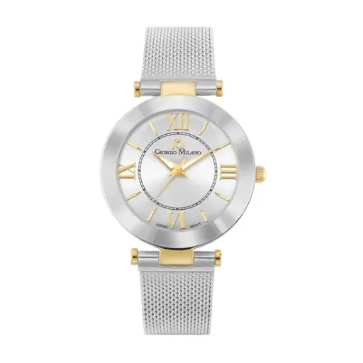 Giorgio Milano Ladies round Two tone gold case with silver dial and mesh band 220STG2 