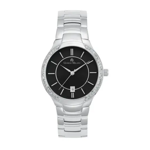 Giorgio Milano round Stainless steel with stones on case with date Black dial metal band 845ST03 OLYMPIA