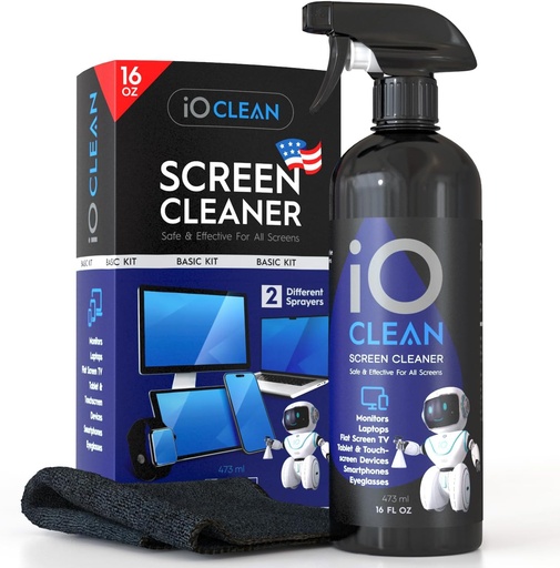 iO CLEAN SCREEN CLEANER SPRAY WITH MICRO FIBER CLOTH KIT 16 OZ