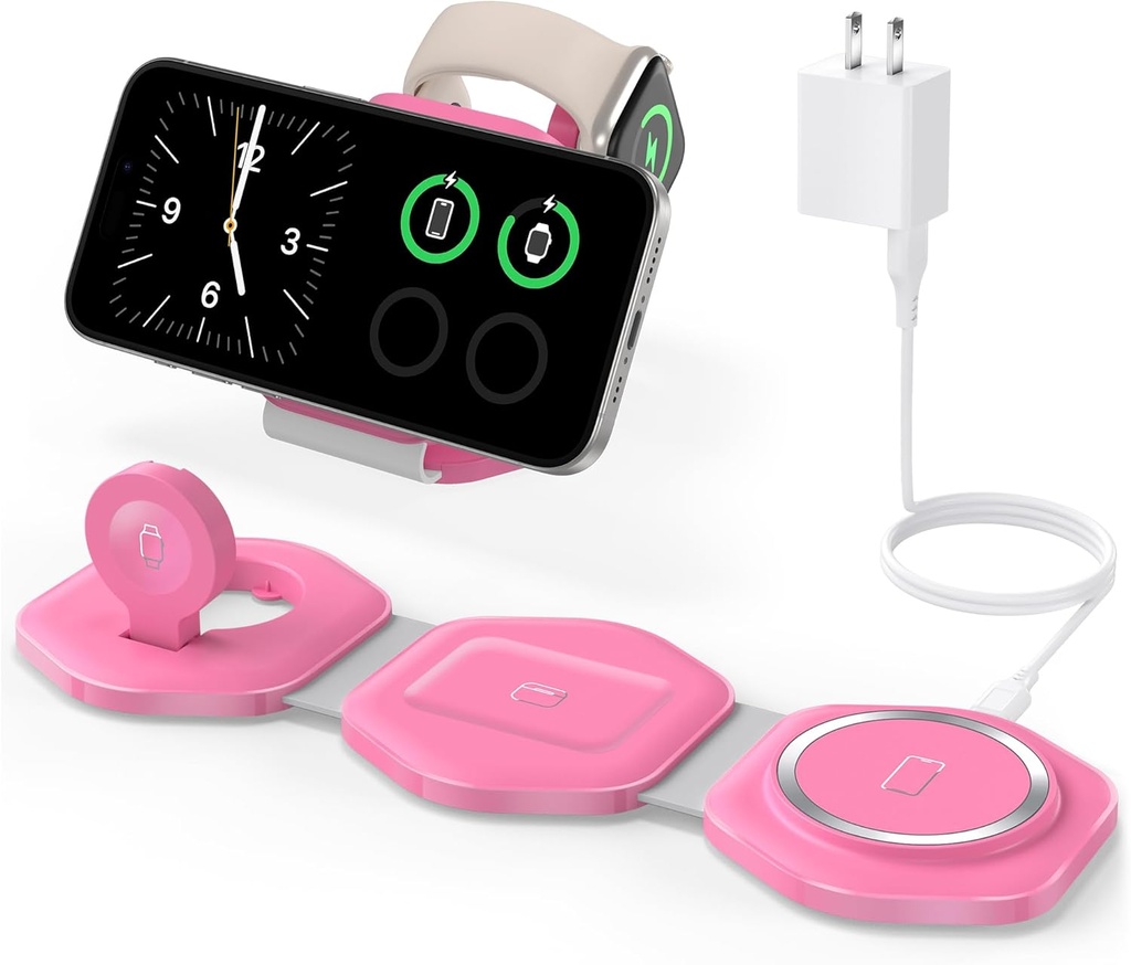 3 in 1 Charging Station for Apple Devices - Foldable Magnetic Wireless Travel Charger Multiple Devices - Travel Charging Pad for MagSafe iPhone 