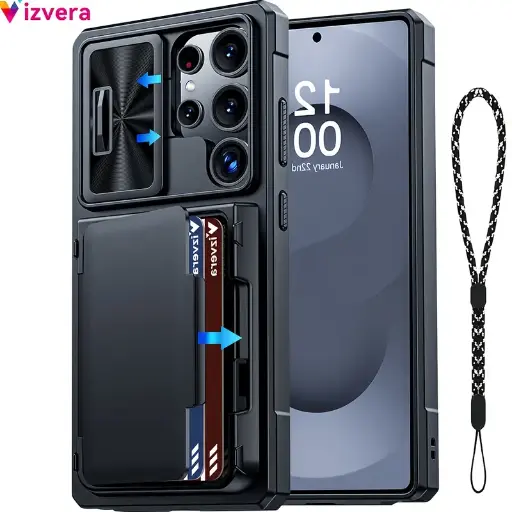 Samsung Galaxy S25 Ultra Case Wallet, Cards Holder (4 Cards) & Camera Cover & Kickstand, for Women Men, Full Body protective 